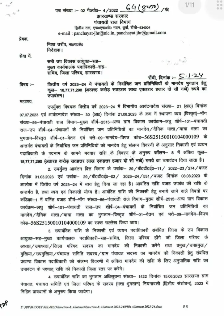 GOOD NEWS: पंचायत में निर्वाचित जनप्रतिनिधियों को दी जाने वाली राशि विमुक्त, जाने किस जनप्रतिनिधी का है कितना मानदेय